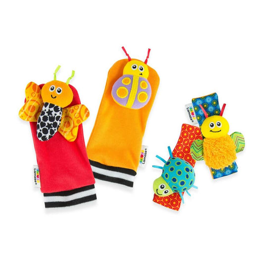 Easy to wear comfortable rattles to stimulate and inspire. Encourages discovery and rewards exploration. Bright colours; cute faces and enchanting noises.