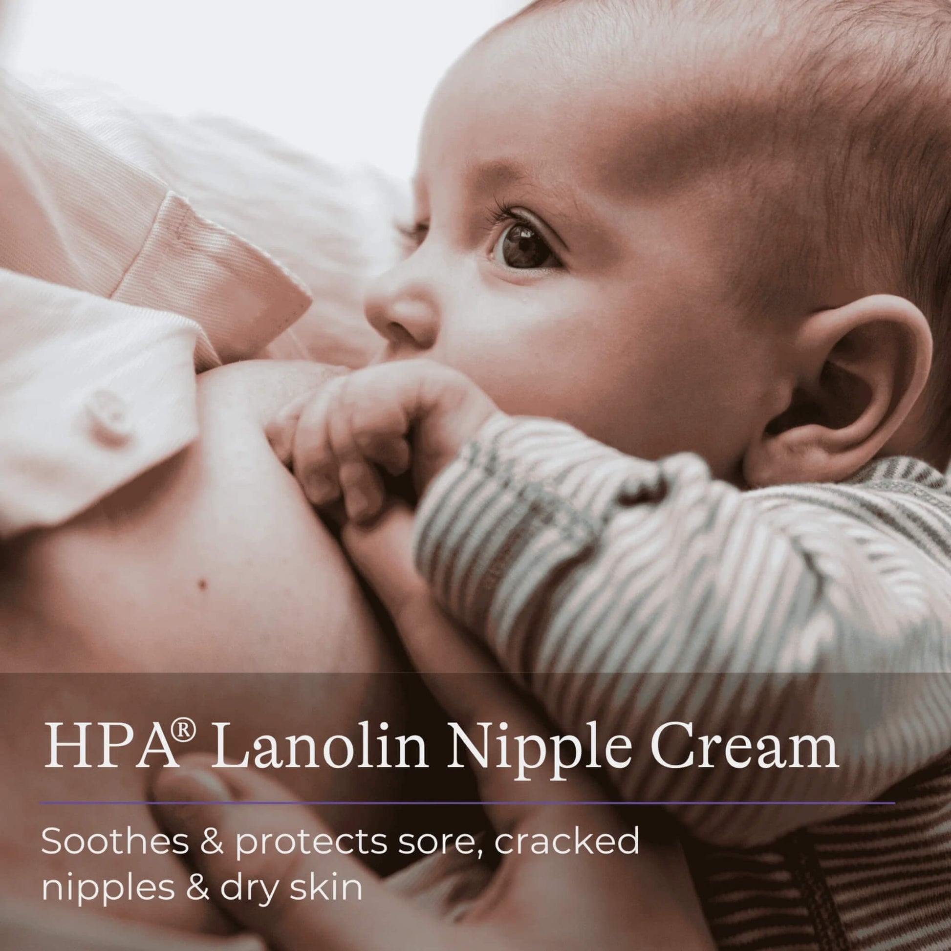 Close-up of a baby breastfeeding, illustrating how lanolin nipple cream helps protect and soothe the nipple area for comfort during nursing.