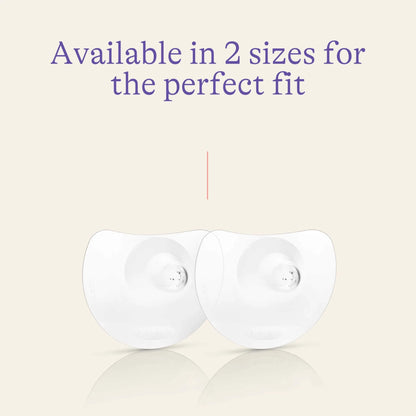 Two transparent nipple shields displayed side by side to show the available size options.