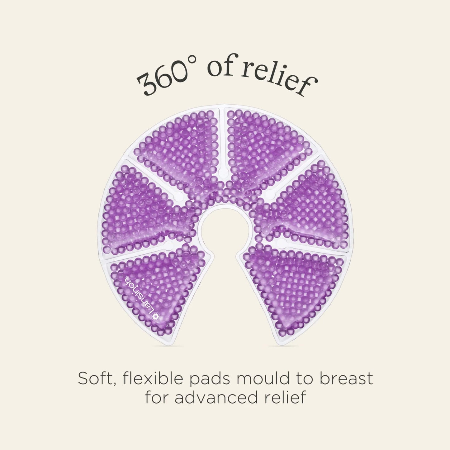 A flexible purple breast therapy pack with a contoured shape designed to wrap comfortably around a breast or pump flange.