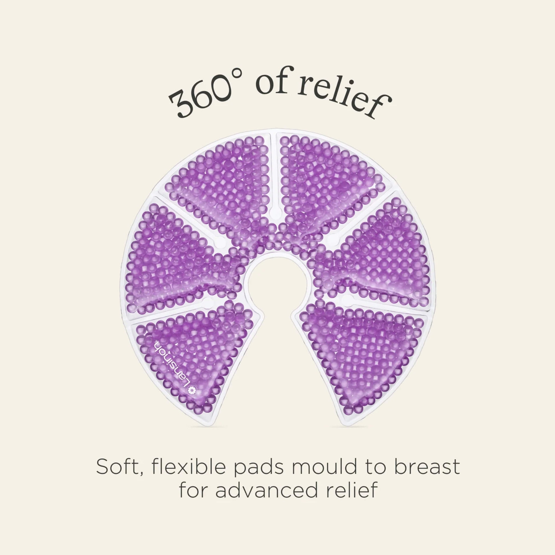 A flexible purple breast therapy pack with a contoured shape designed to wrap comfortably around a breast or pump flange.