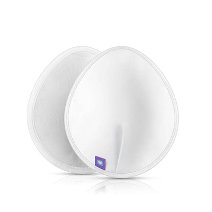 Two washable nursing pads displayed side by side, highlighting their soft texture, absorbency, and contoured shape for a comfortable fit.