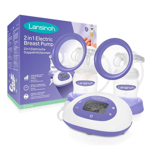 Hospital Grade Performance Lansinoh Double Electric Breast Pump has 3 pumping styles and 8 suction levels for breastfeeding mums.