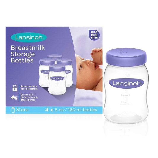 Lansinoh Breastmilk Storage Bottles, 4 Count (5 Ounce each), Dishwasher Safe, Compatible with any Lansinoh Pump and NaturalWave Nipple