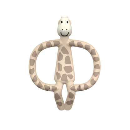 Matchstick Monkey Gigi Giraffe Teether shown upright on a clean white background with its soft beige body, wide looped arms and friendly face clearly visible.