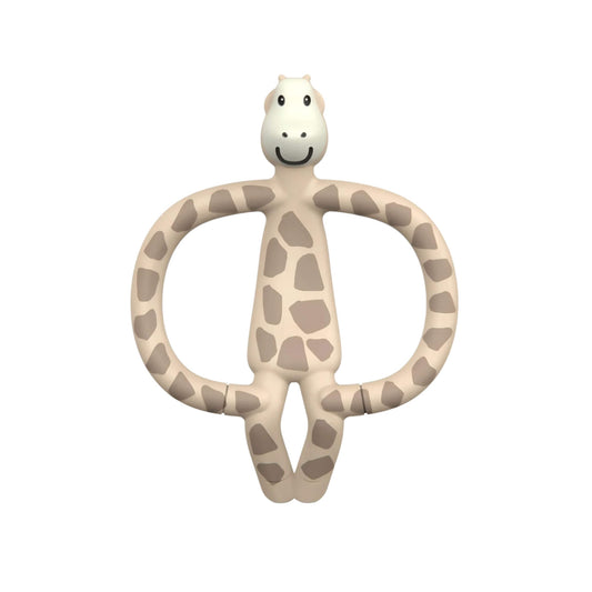 Matchstick Monkey Gigi Giraffe Teether shown upright on a clean white background with its soft beige body, wide looped arms and friendly face clearly visible.