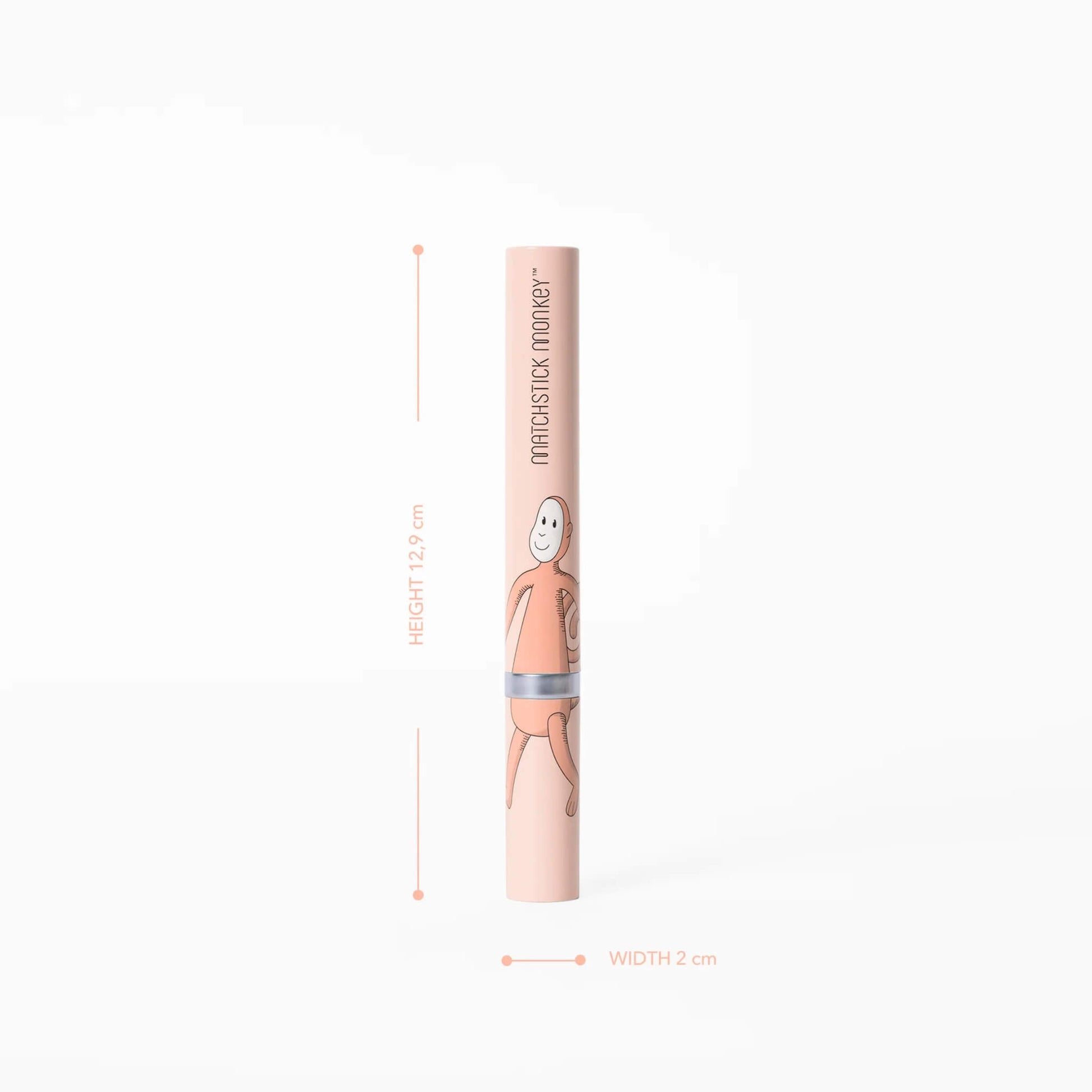 Baby electric toothbrush with illustrated travel case showing product dimensions of approximately 12.9 cm height and 2 cm width.