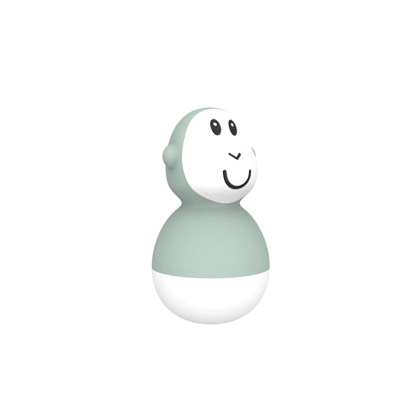 A single mint green wobbling bath toy is shown upright against a white background, highlighting its rounded shape and smooth finish.