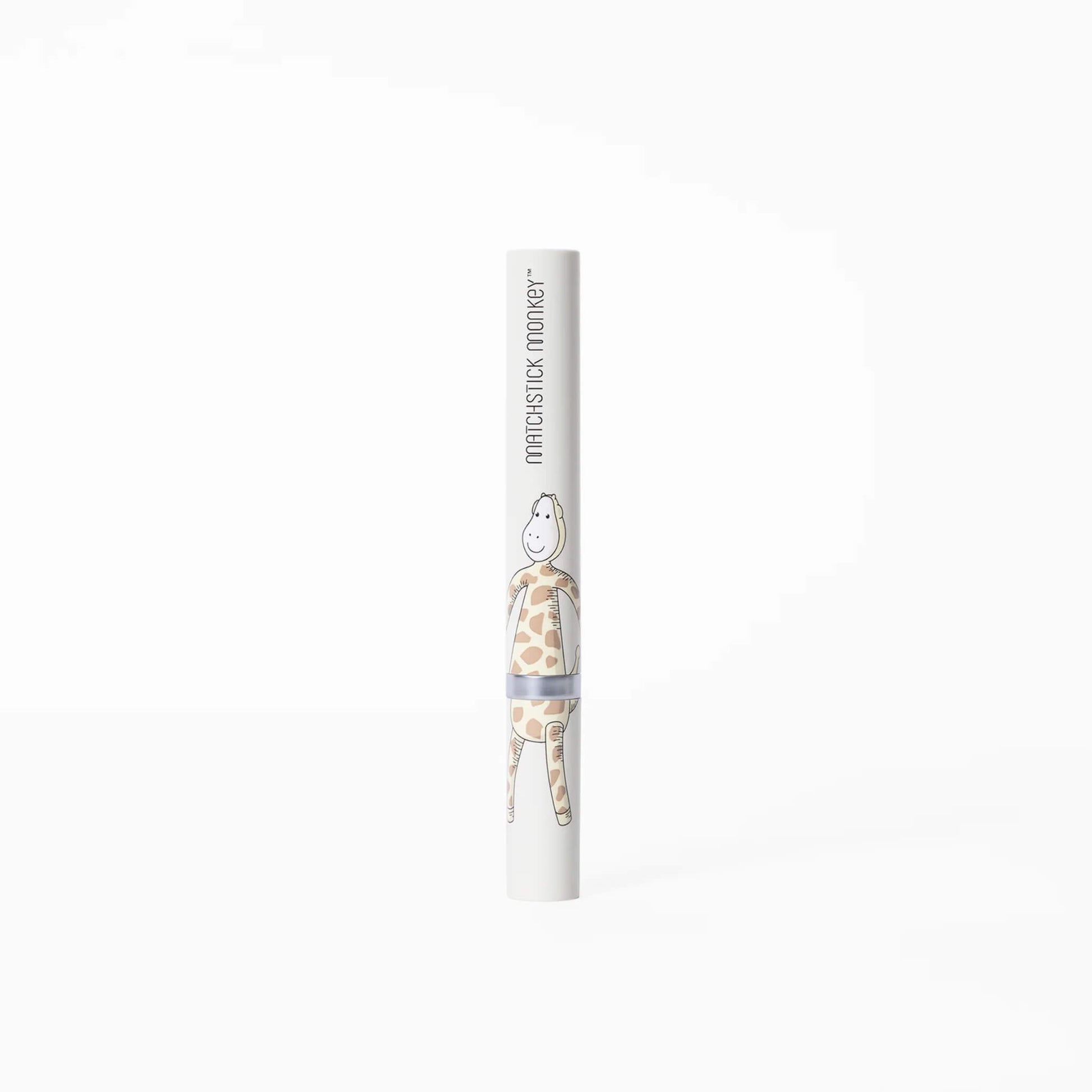 Matchstick Monkey Electric Sonic Toothbrush Gigi Giraffe shown inside its printed storage tube with the giraffe illustration wrapped around the casing.