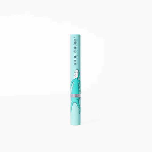 Matchstick Monkey Electric Sonic Toothbrush shown inside its turquoise storage tube featuring the playful monkey character design.