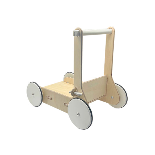 Moover Toys wooden baby walker, designed to aid your baby's first steps, features environmentally friendly and non-toxic paint.