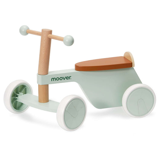 4 wheeled wooden balance bike by Moover that is designed to help develop your little ones balance. Sturdy and stylish.