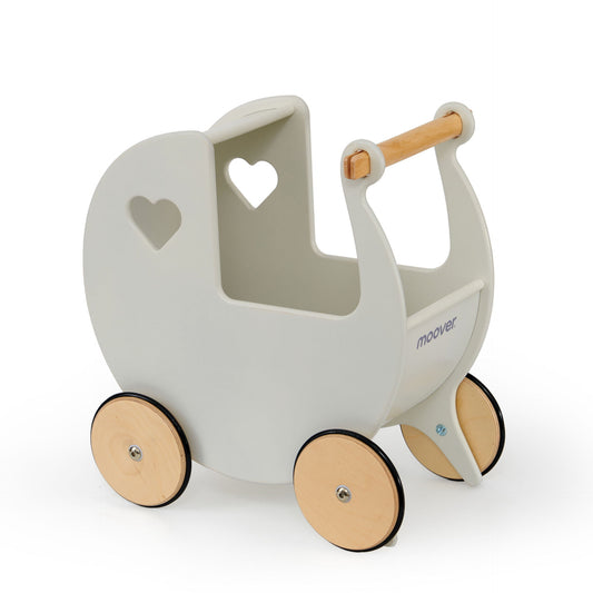 Children’s wooden dolls pram is made of wood and has wooden wheels with rubber tyres. The Moover dolls pram is delivered assembled and ready to use.