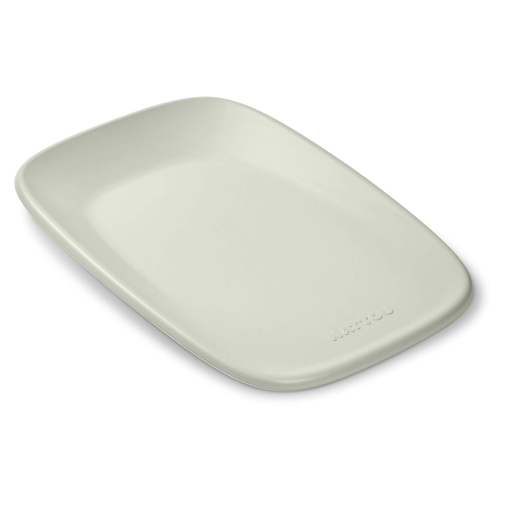Nattou Softy Changing Pad in soft green shown from above with its smooth contoured surface and raised edges visible.
