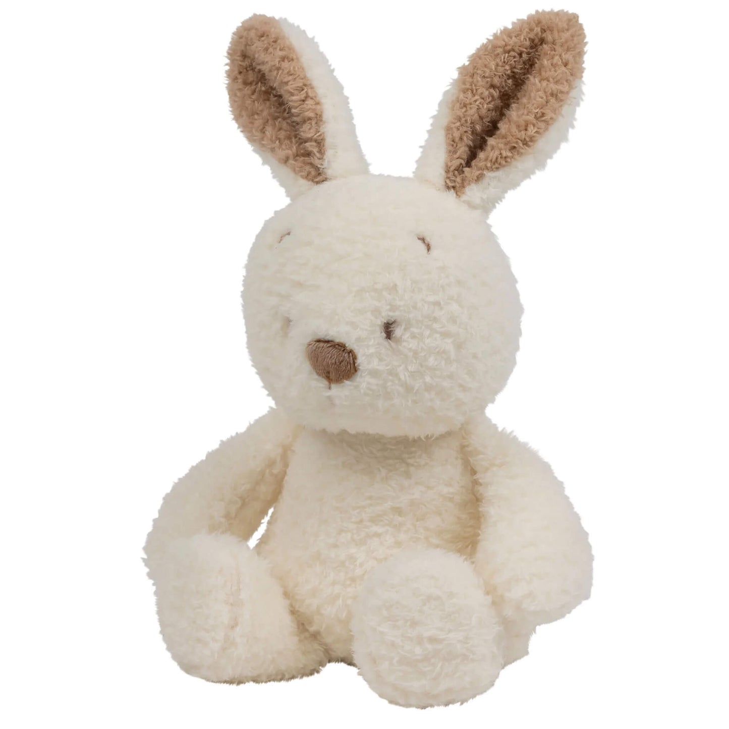 Nattou Teddy Mini Cuddly Bunny Nightlight sitting upright with long floppy ears and a soft teddy-fabric body, shown in its neutral vanilla colour.