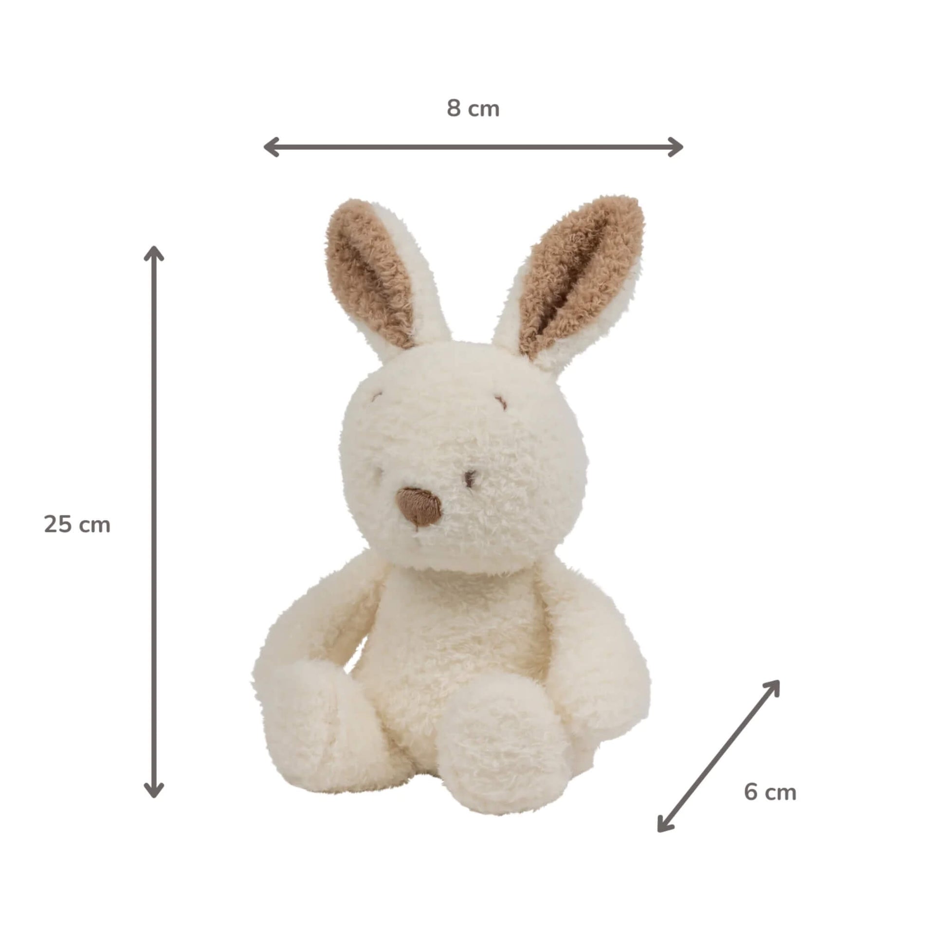 A plush bunny nightlight shown with height and width measurements displayed to indicate its size.