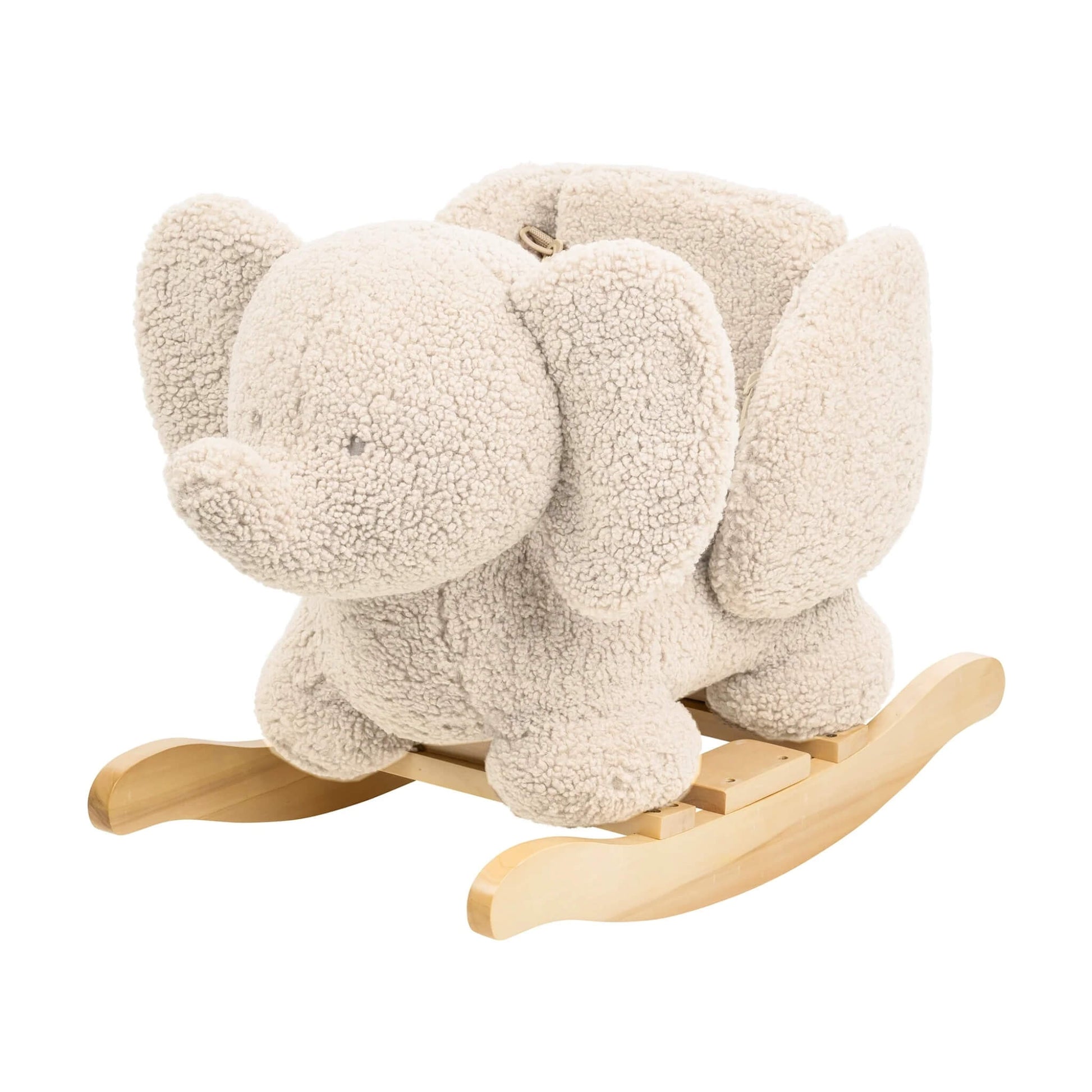Nattou Teddy Rocker Elephant in Ecru – Soft, textured rocking toy with sturdy wooden base, designed for safe, comfortable play. Ideal for toddlers.