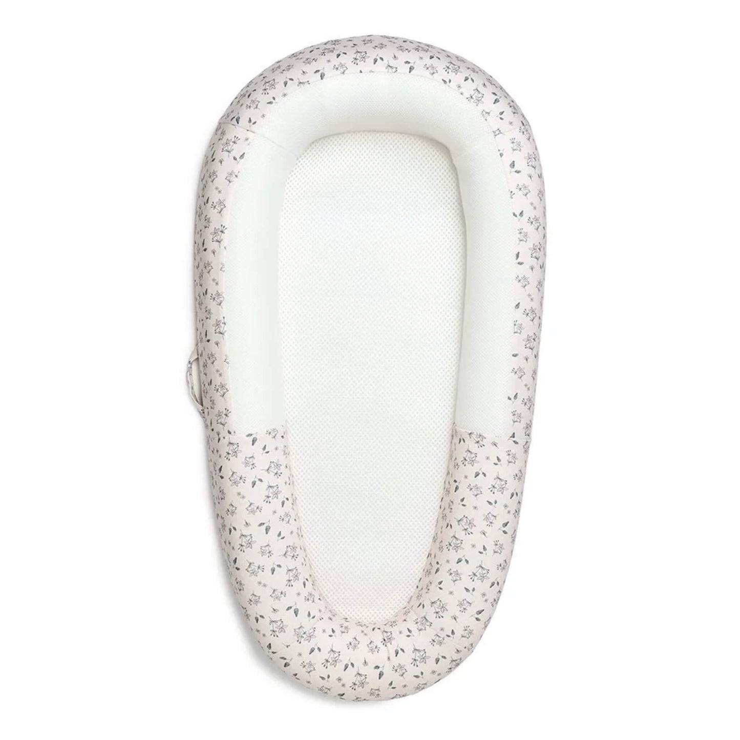 Purflo Sleep Tight Baby Bed in Daisy Dreams design with breathable mesh base and structured sides.