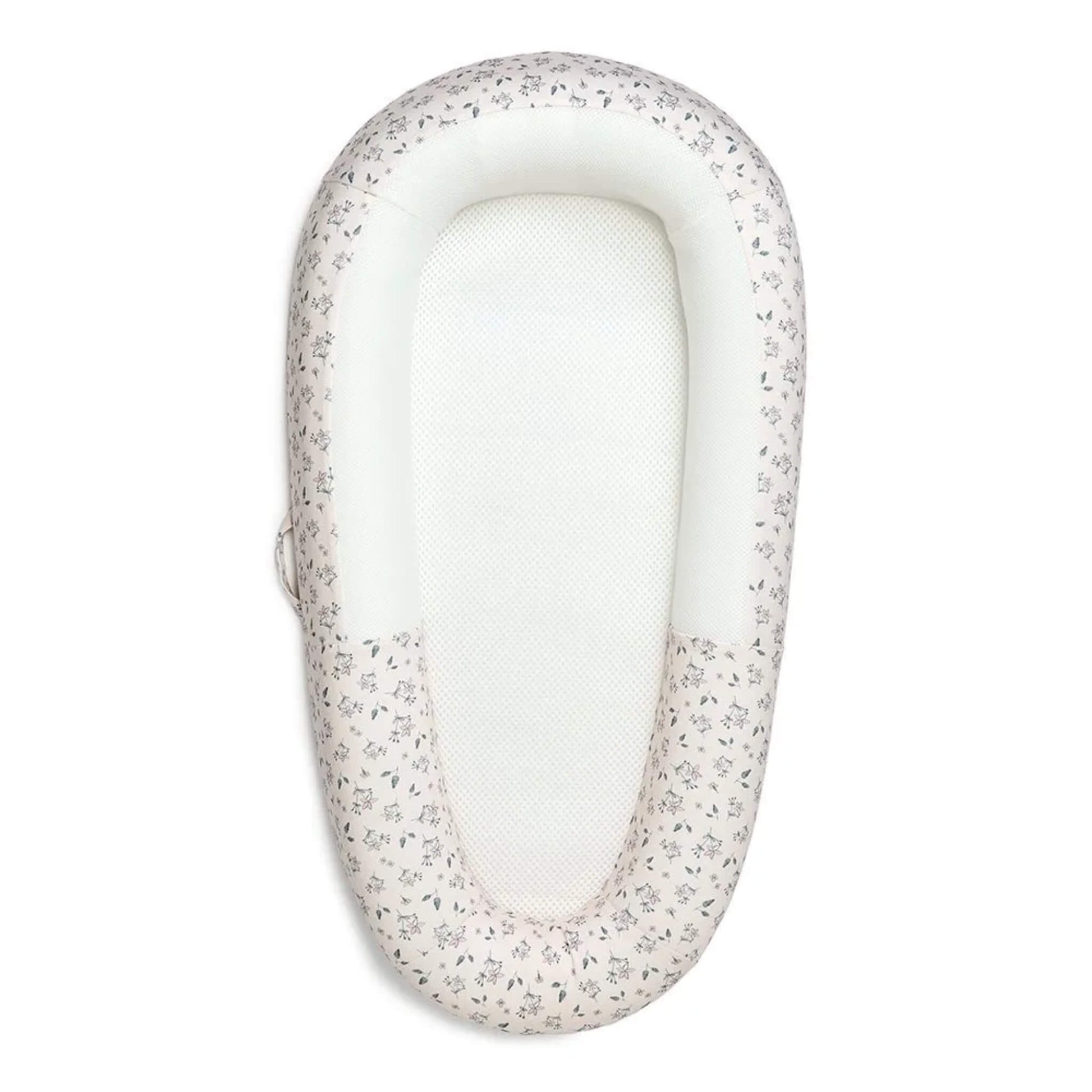 Purflo Sleep Tight Baby Bed in Daisy Dreams design with breathable mesh base and structured sides.