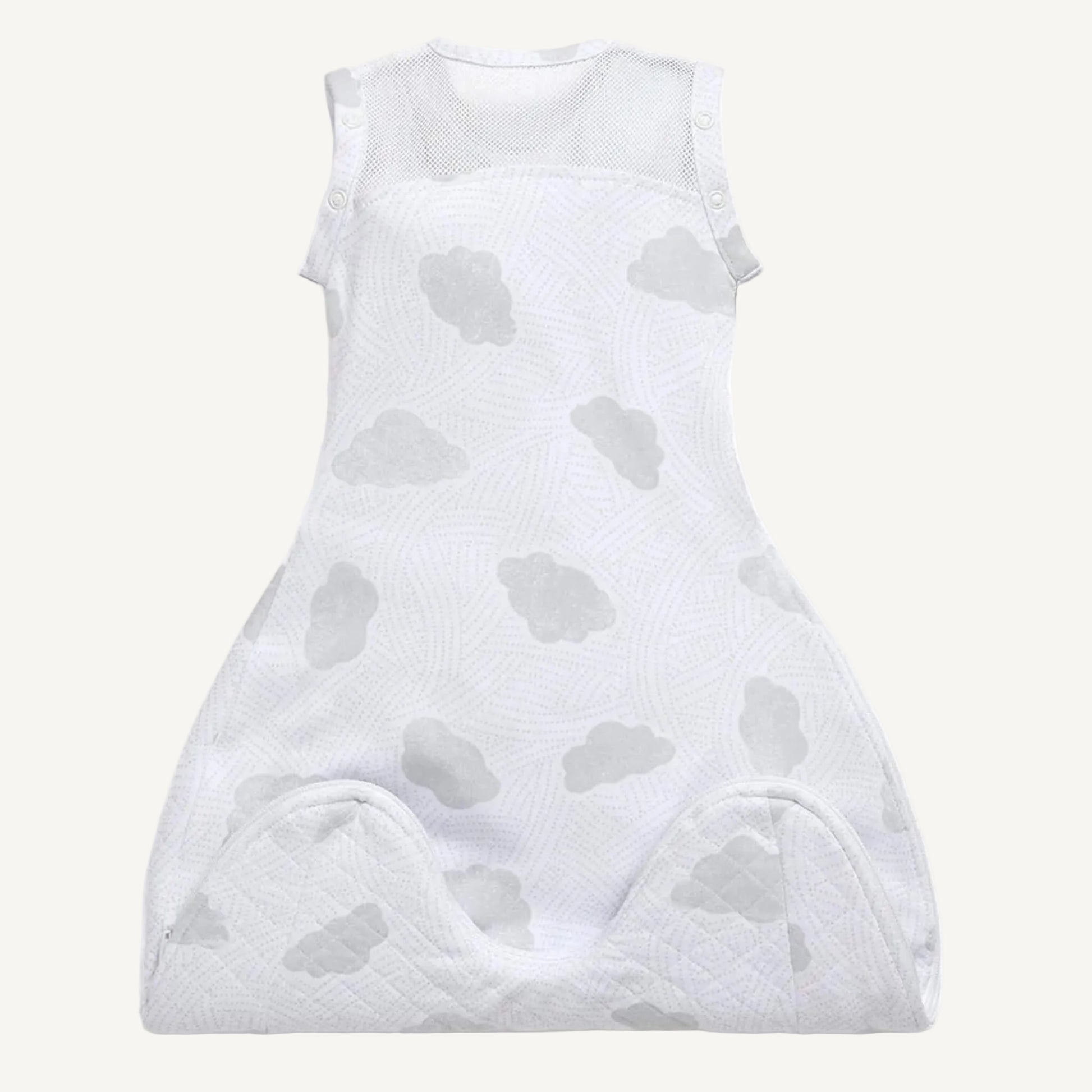 Rear view of swaddle sleep bag showing large breathable mesh panel across upper back and shoulders.