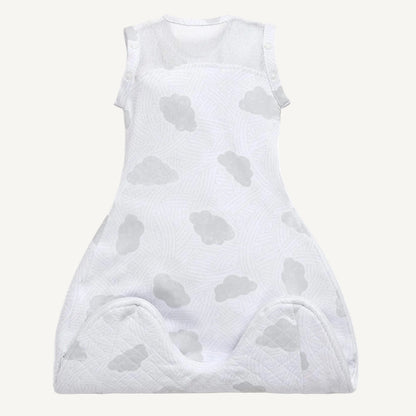 Rear view of swaddle sleep bag showing large breathable mesh panel across upper back and shoulders.