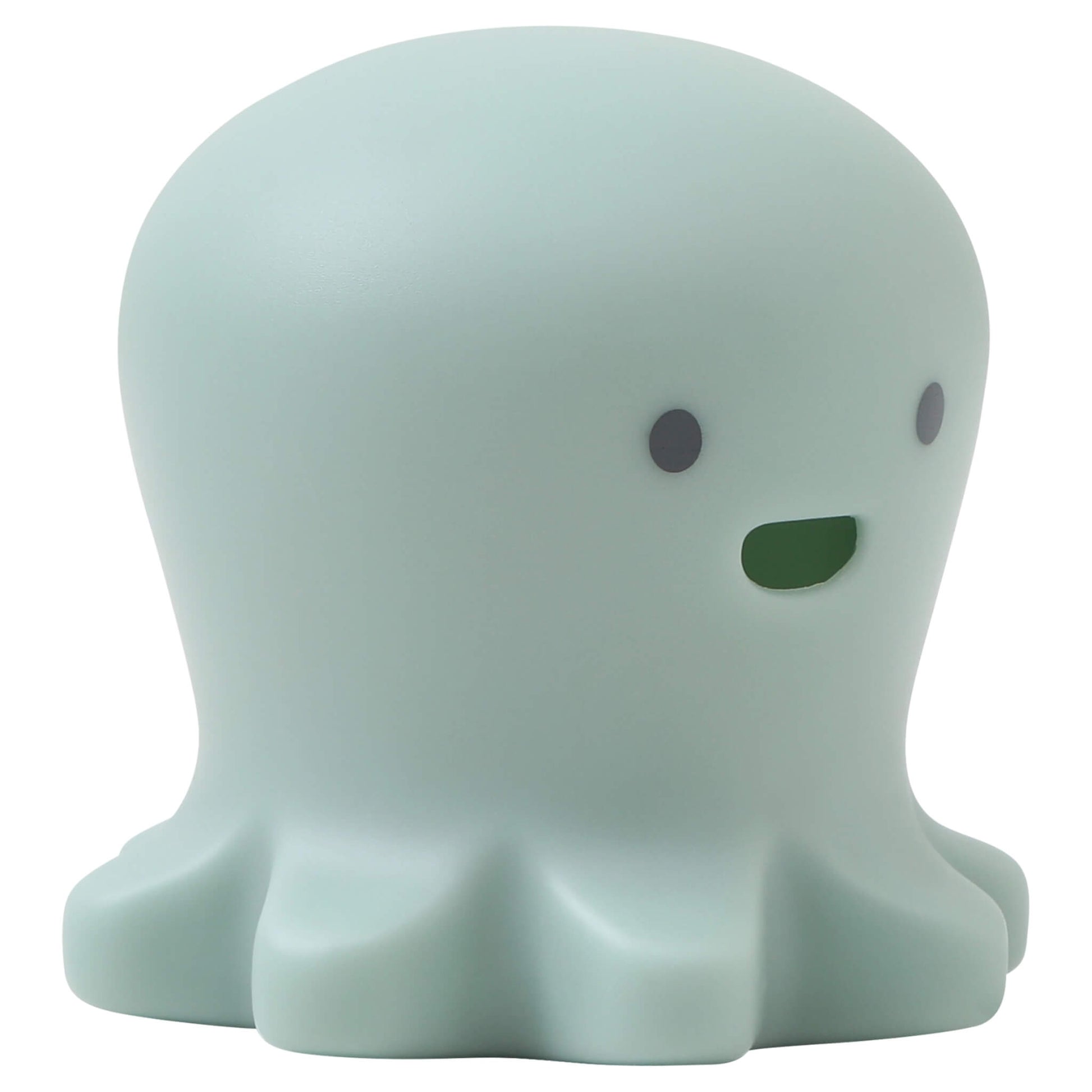 A mint green octopus-shaped bath toy with a smiling face, shown from the front against a plain background.