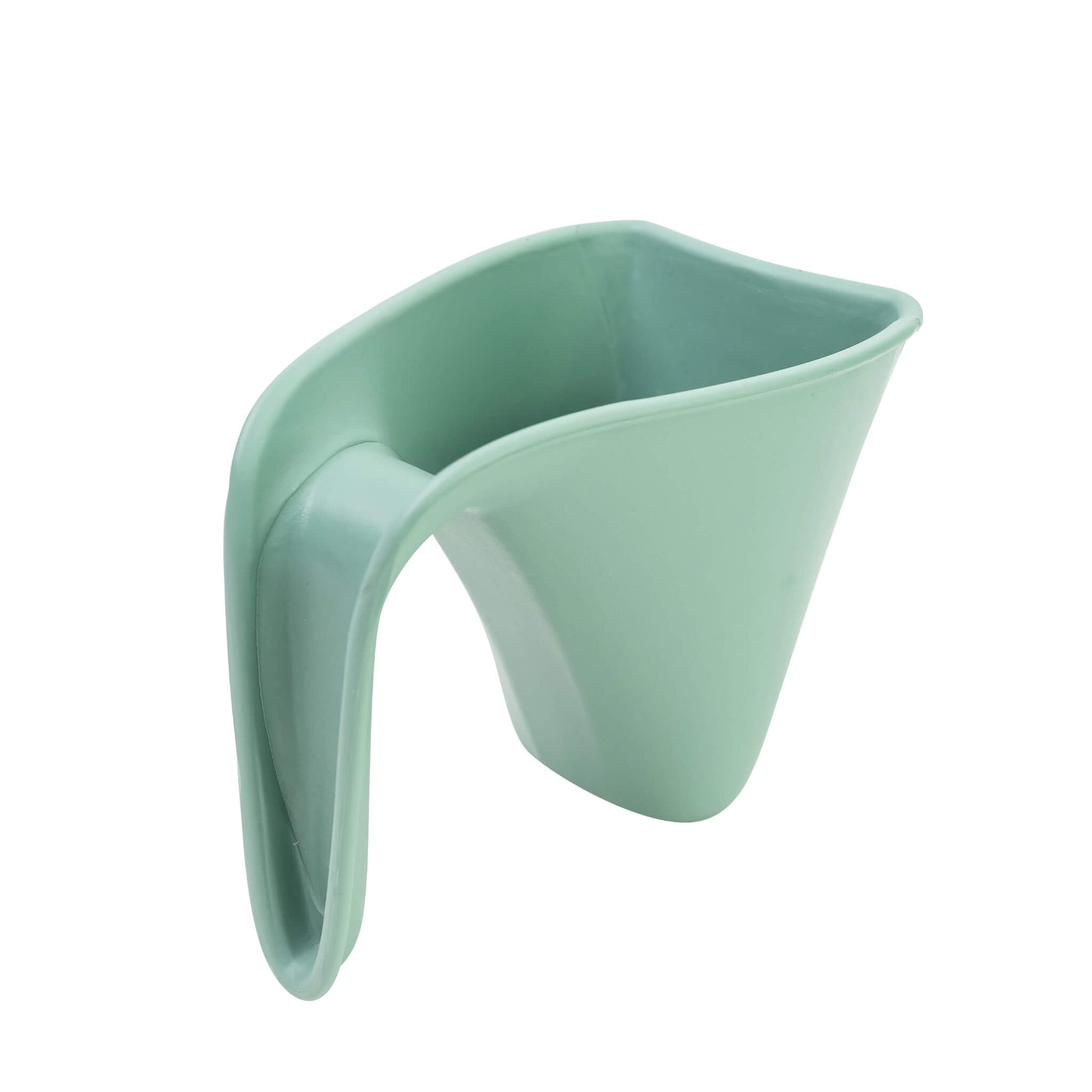Shnuggle Washy Rinsing Jug in eucalyptus green, showing the softly curved rim and integrated handle designed for gentle hair rinsing.
