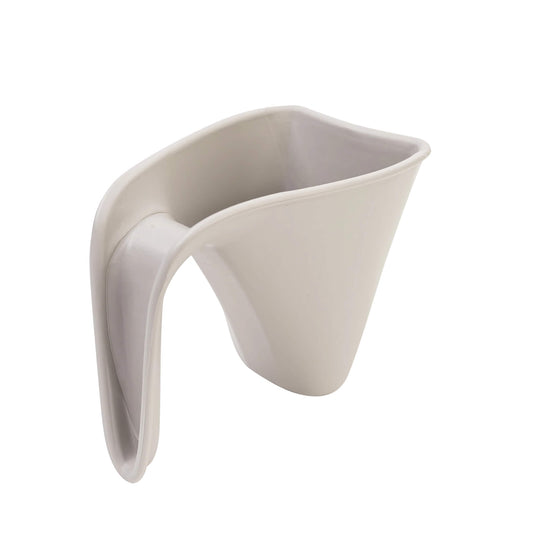 Shnuggle Washy Rinsing Jug in taupe, showing the softly curved rim and integrated handle designed for gentle hair rinsing.