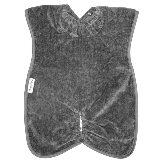 Dark grey Silly Billyz Towel Highchair Hugger Bib featuring soft towelling fabric and waterproof backing.