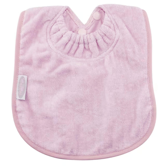 Silly Billyz Towel Plain Large Bib in antique pink with soft cotton velour front, waterproof backing and adjustable double press stud fastening at the neck.