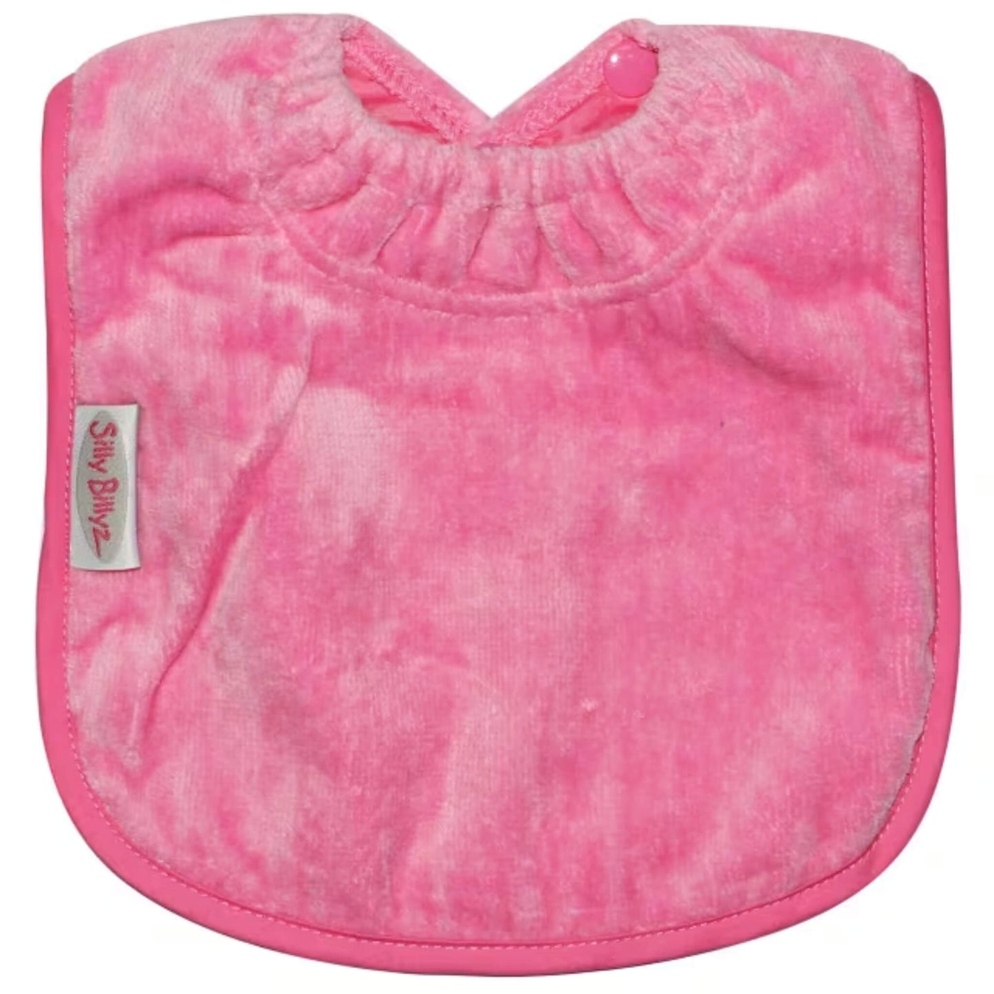 Silly Billyz Towel Plain Large Bib in cerise pink with soft cotton velour front, waterproof backing and adjustable double press stud fastening at the neck.
