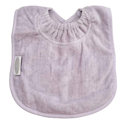 Silly Billyz Towel Plain Large Bib in lavender with soft cotton velour front, waterproof backing and adjustable double press stud fastening at the neck.