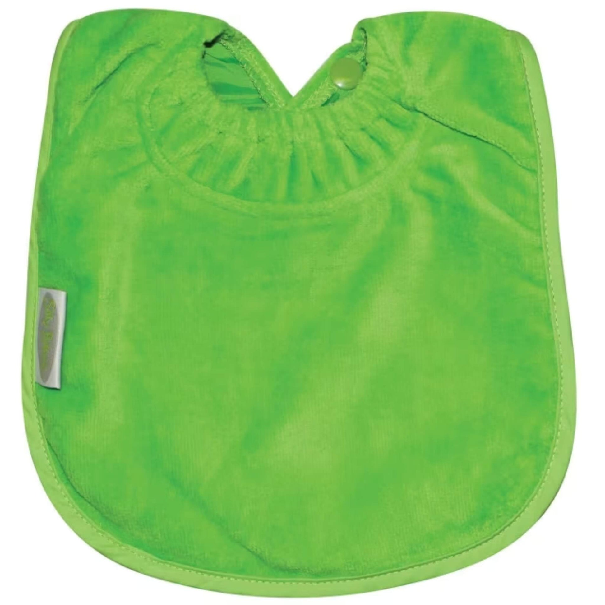 Silly Billyz Towel Plain Large Bib in lime green with soft cotton velour front, waterproof backing and adjustable double press stud fastening at the neck.