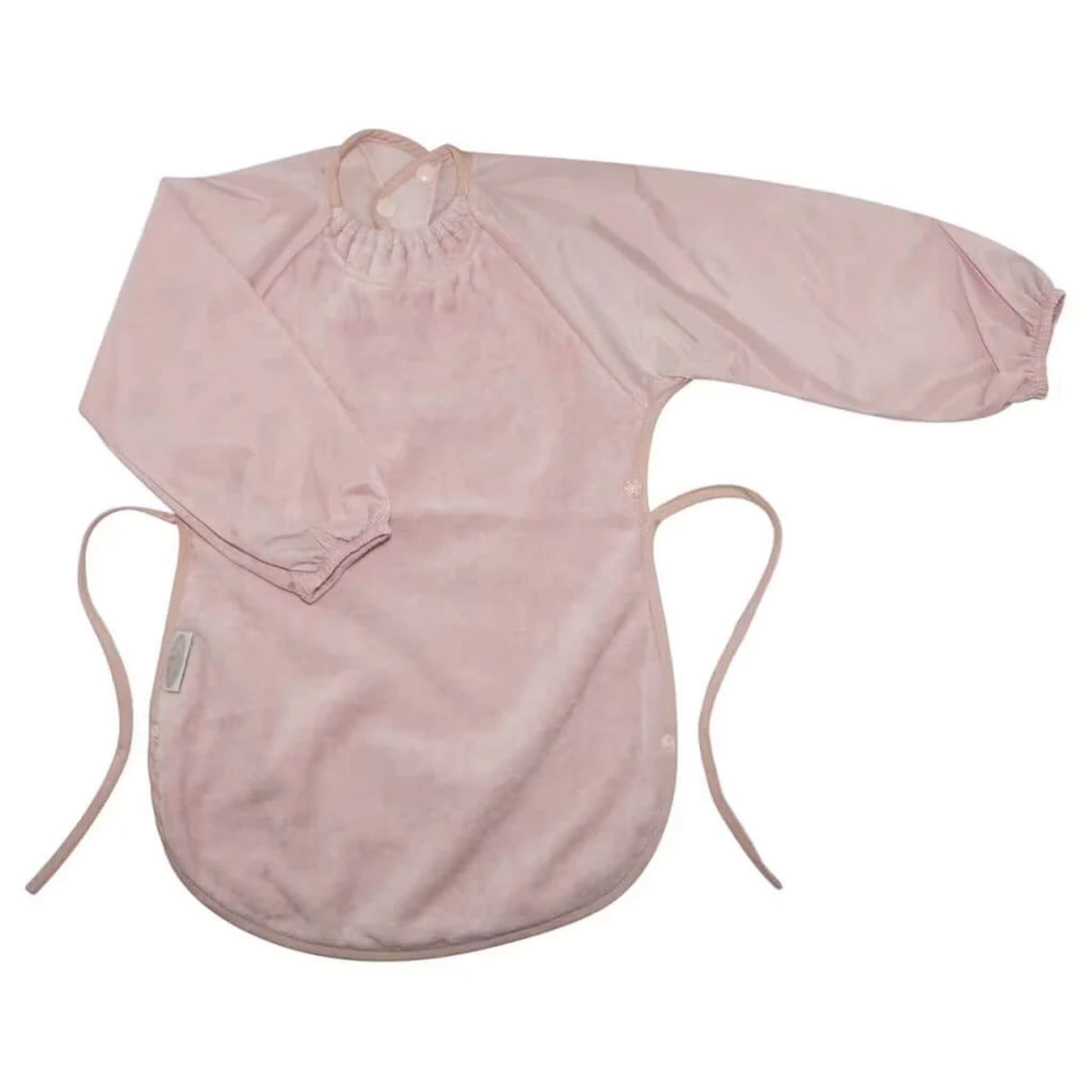Silly Billyz Towel Messy Eater Bib in Antique Pink with long sleeves, soft towelling front, waterproof backing and side ties for full mealtime coverage.
