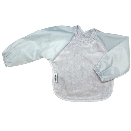 Perfect for self feeders! The open back allows  babies and kids to stay cool. With nylon backing and  sleeves to protect clothes.