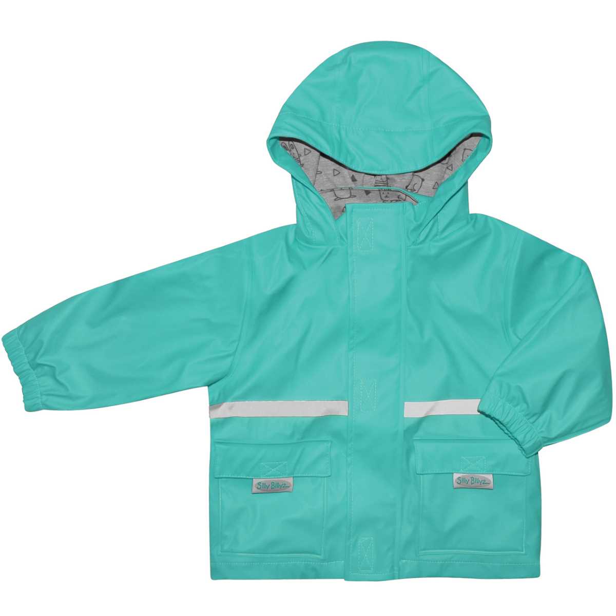 Stylish windproof and waterproof hooded jacket by Silly Billyz. Made from high quality PU which is both durable and beautifully soft and with their signature Rabbit Print polycotton lining for added comfort.