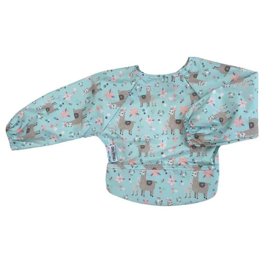 Llama print Silly Billyz long sleeve wipe-clean bib, providing full coverage to keep your little one’s clothes protected from spills and stains.