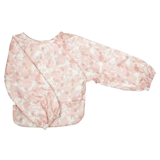 Roses print Silly Billyz long sleeve wipe-clean bib offering full coverage and waterproof protection for mess-free mealtimes and activities.