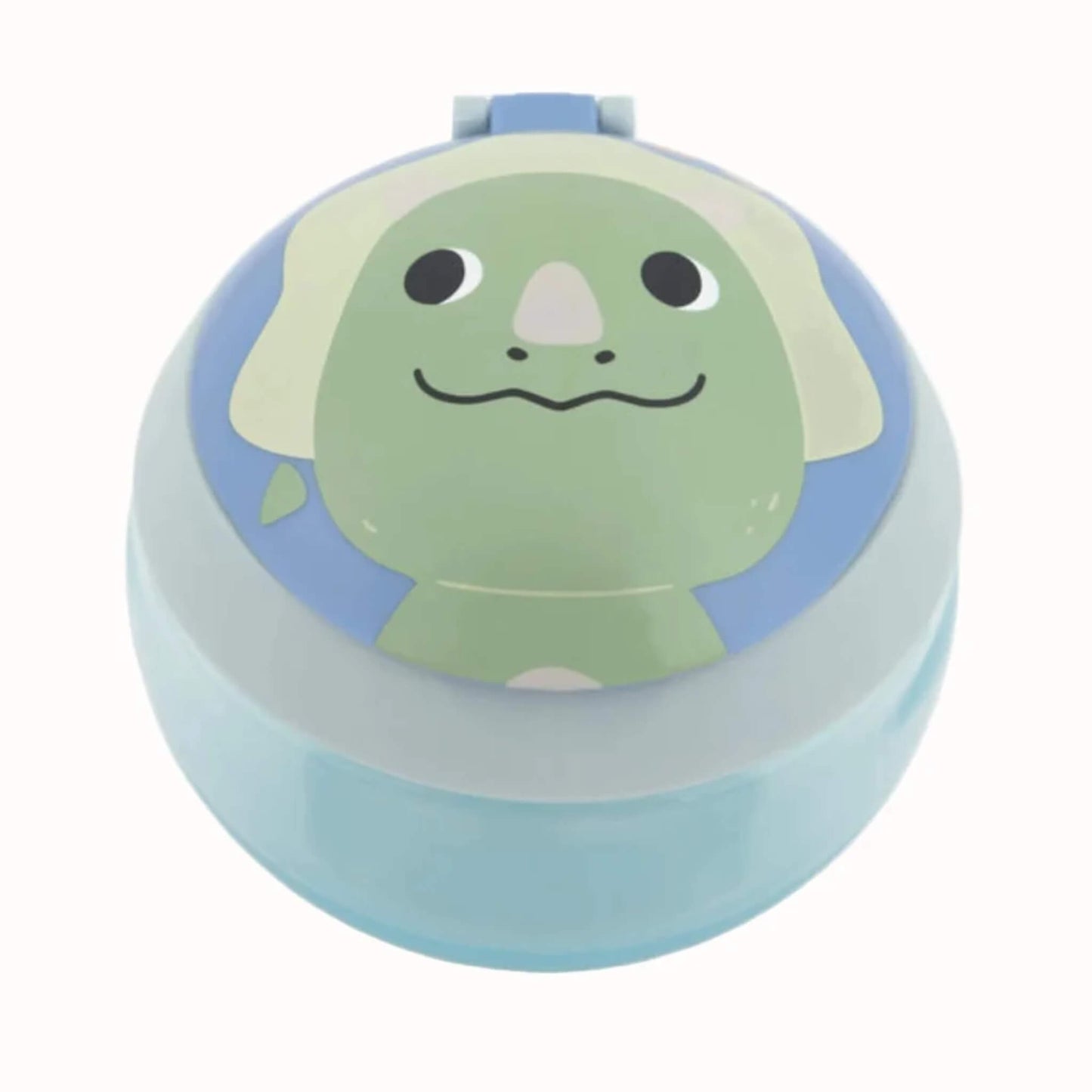 Skip Hop Besties Squad Dex Dino snack cup with flip-top lid, front view on white background