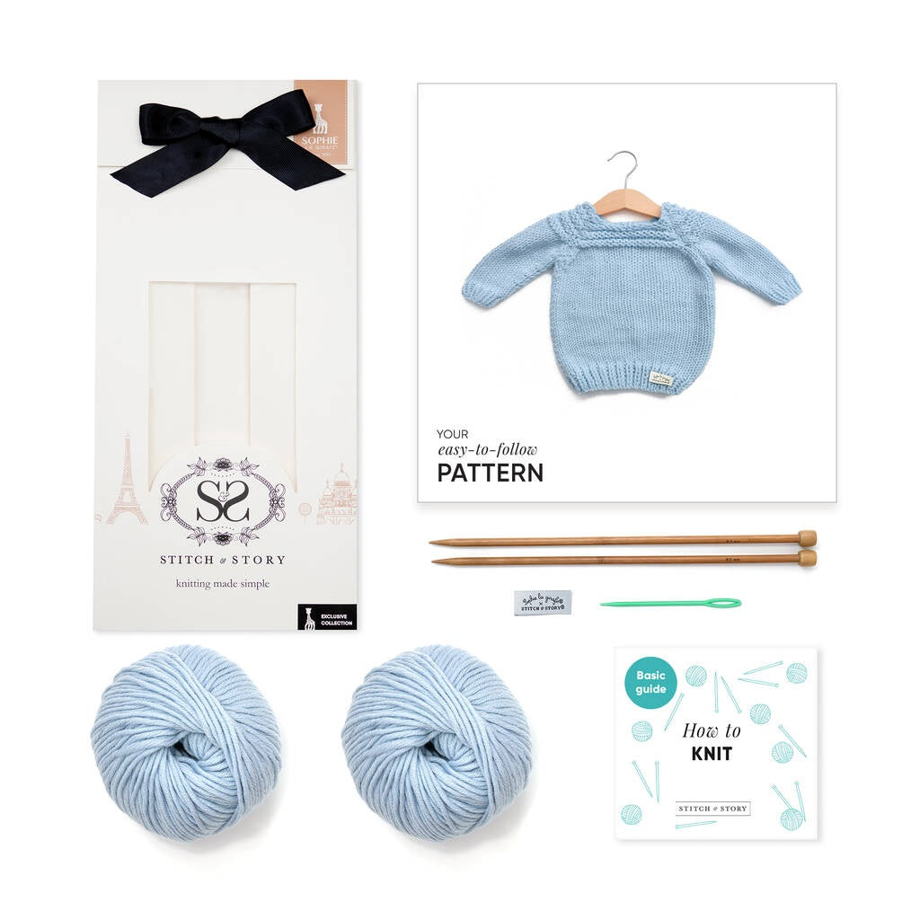 Merino wool baby jumper Easy+ knitting kit. Ideal if you already know the basics and want to expand your knitting skills.