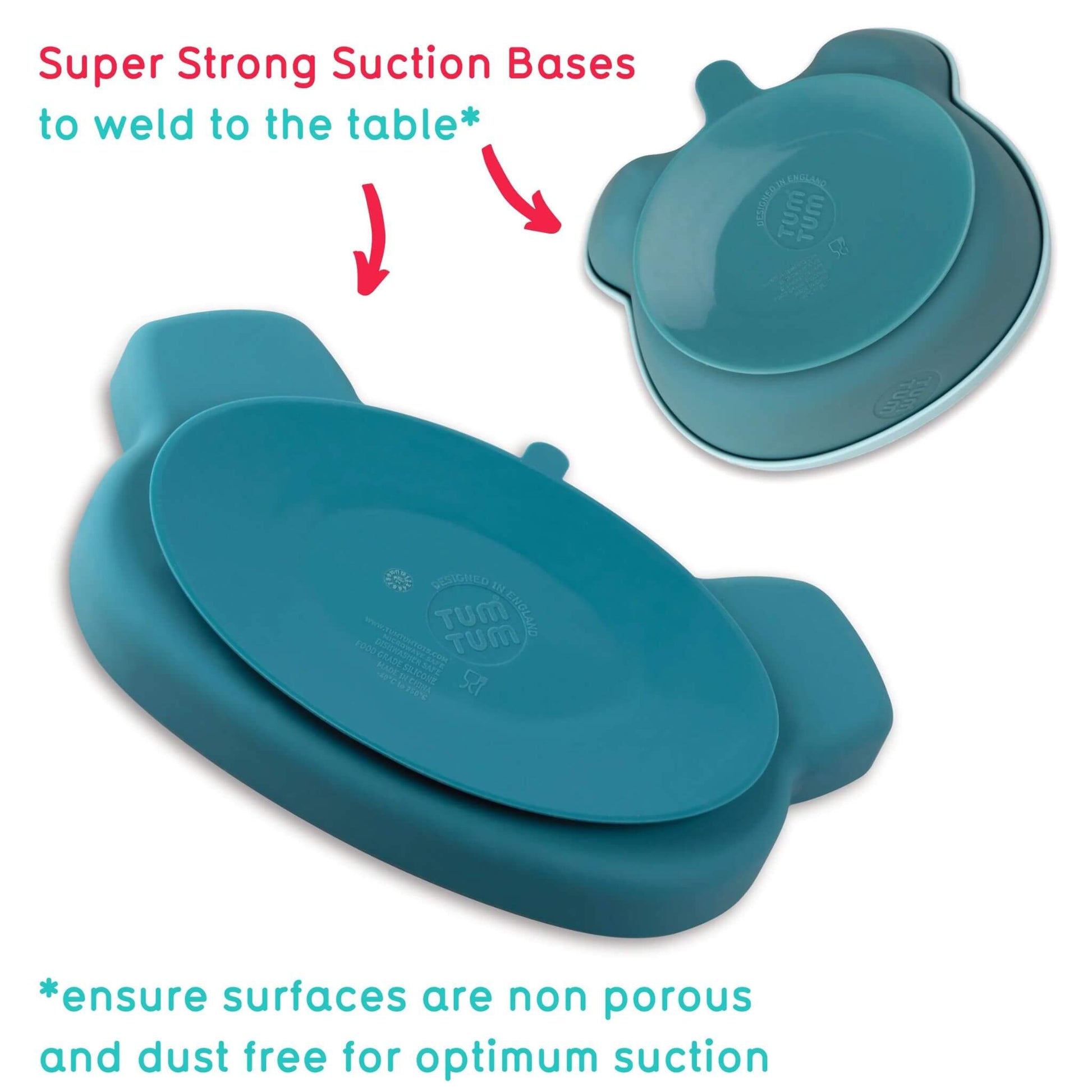 A blue "Boris Bear" character silicone baby feeding set, featuring super strong suction bases on a bear-shaped plate and snack pot for secure placement on tables.