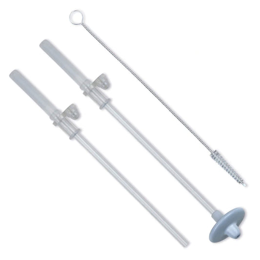 TUM TUM Straws and Brush Set showing two spare weighted drinking straws alongside a slim straw cleaning brush on a plain background.