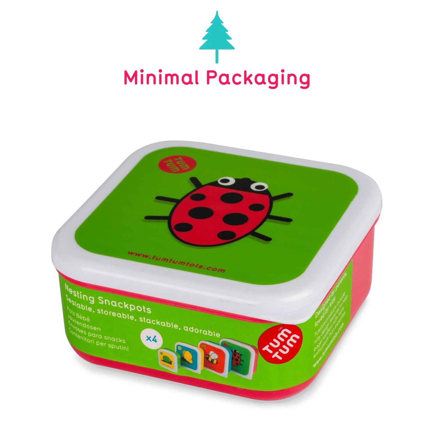 Kids Nesting Snack Pot with ladybird design,  perfect for children's snacks and lunches. Comes in minimal packaging.