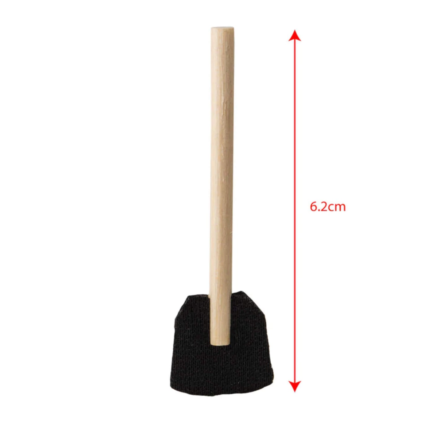 Close-up of the wooden shovel tool from the set, measuring 6.2cm in height with a fabric scoop and smooth wooden handle.