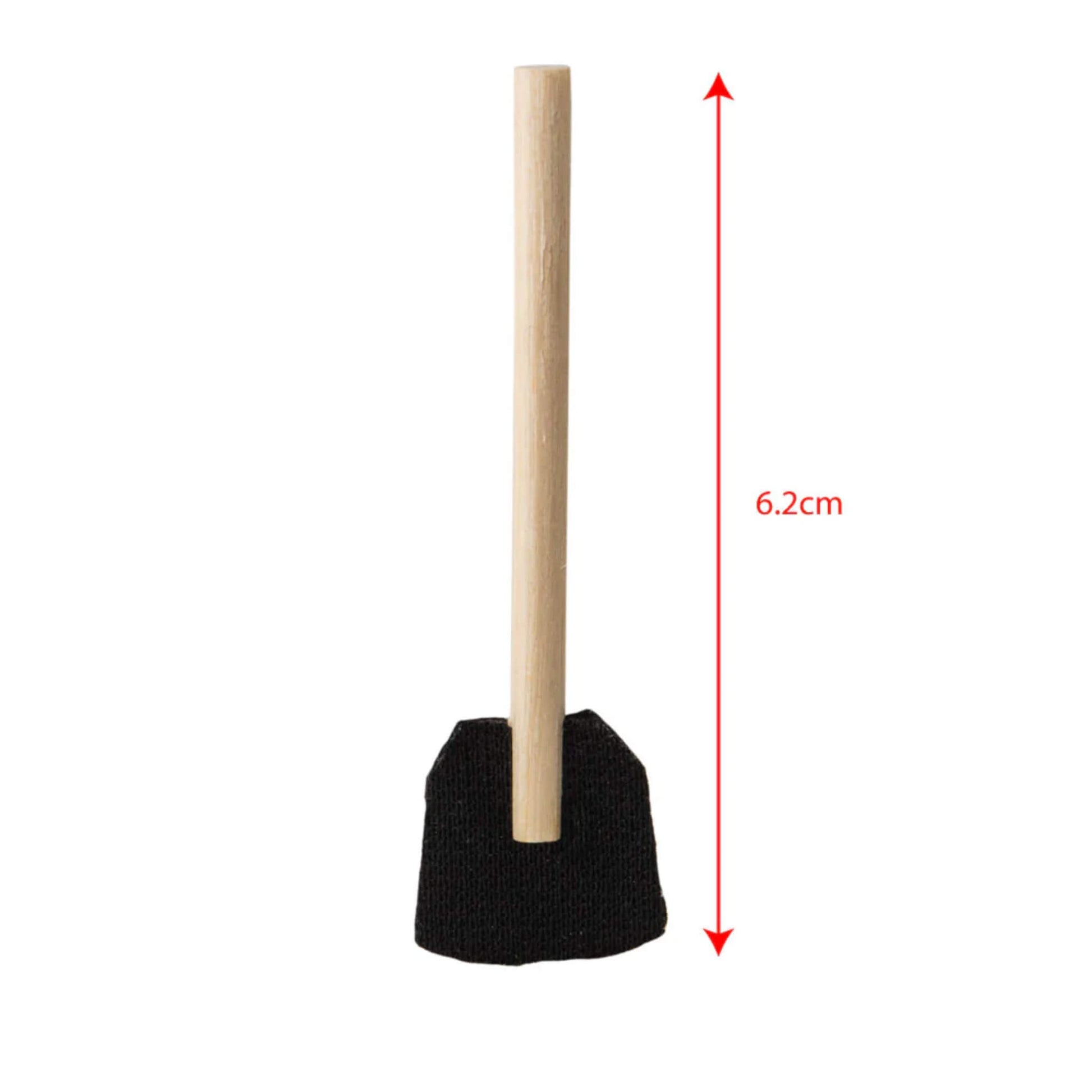 Close-up of the wooden shovel tool from the set, measuring 6.2cm in height with a fabric scoop and smooth wooden handle.