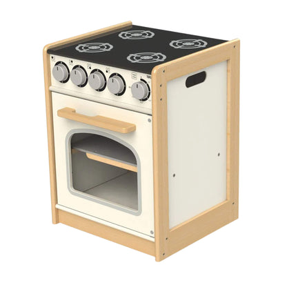 Tidlo Education cooker with clicking hob dials, oven window and side carry handle shown in angled view.