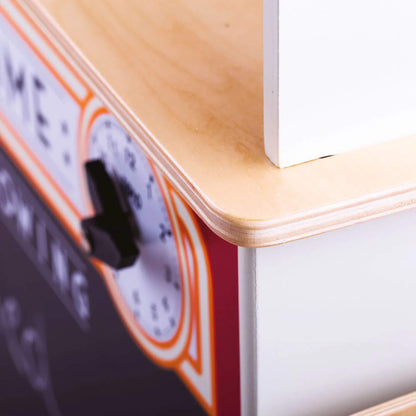 Detailed corner view of the stand’s wood finish, showing smooth edges and durable construction.