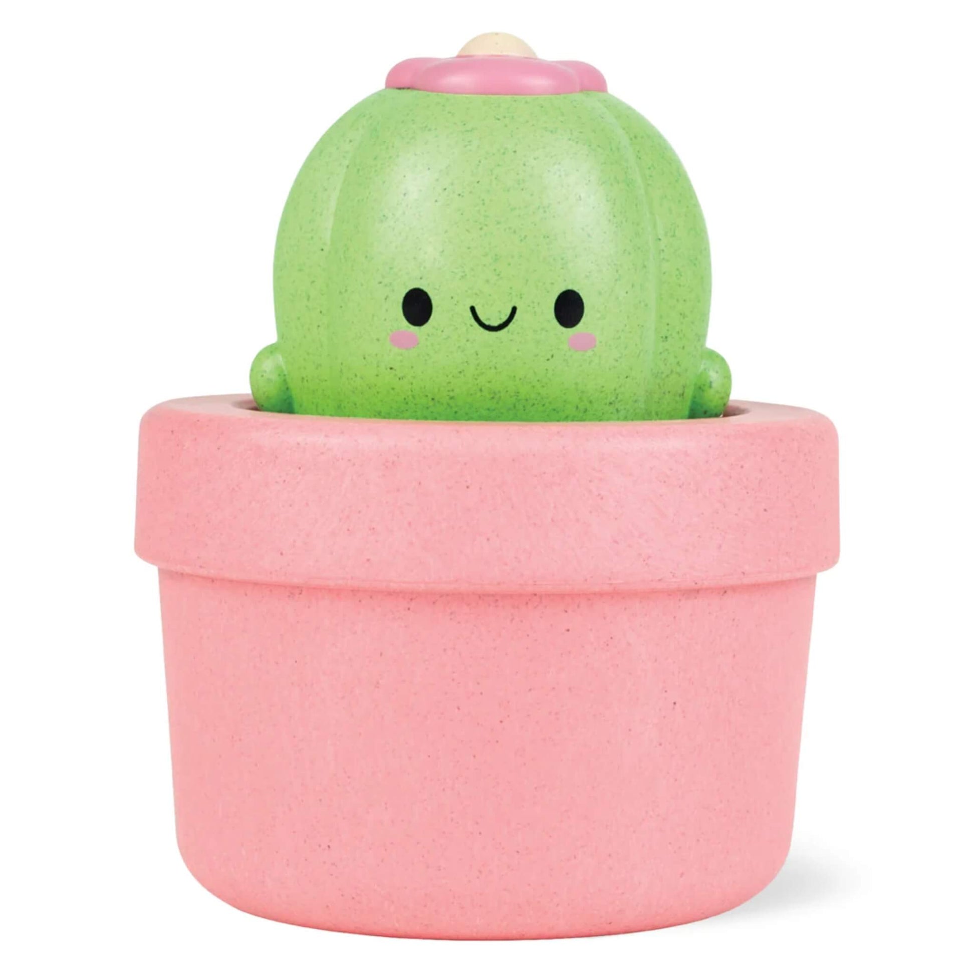 Tiger Tribe Bath Pop-Up Cactus toy featuring a smiling green cactus character in a pink plant pot.