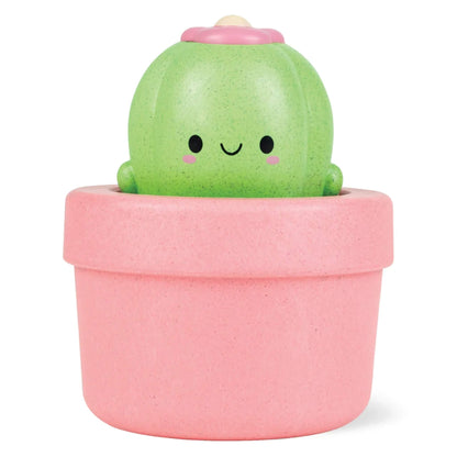 Tiger Tribe Bath Pop-Up Cactus toy featuring a smiling green cactus character in a pink plant pot.