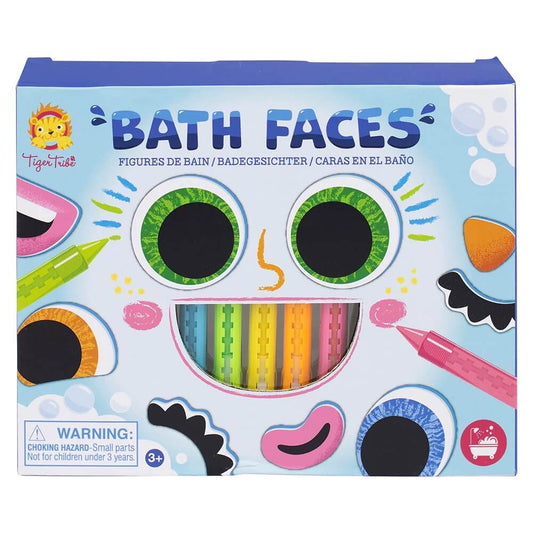 Tiger Tribe’s Bath Faces is kitted out with five colourful bath crayons and a set of foam facial features, including eyes, eyebrows, noses and mouths.